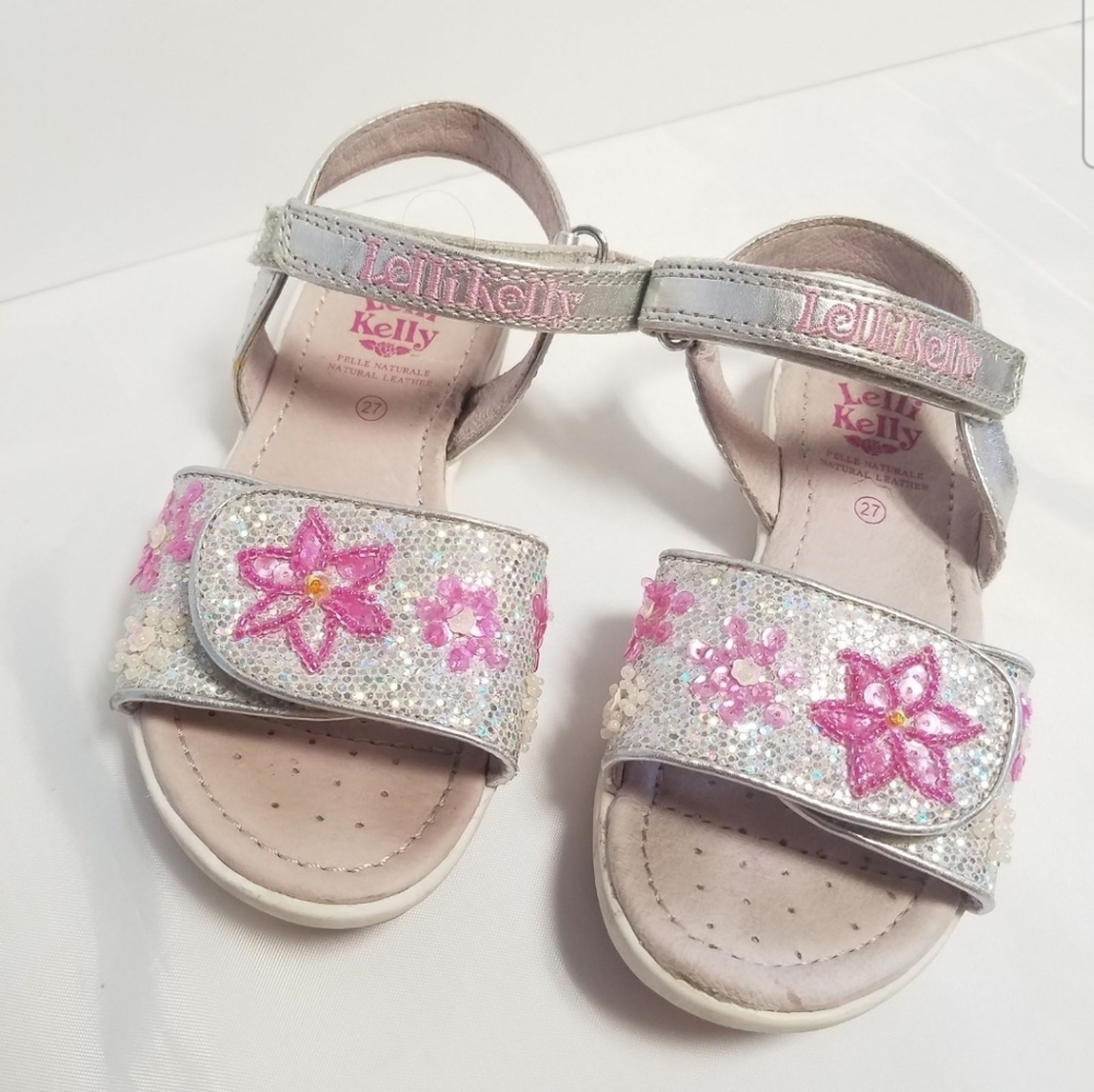Lelli Kelly toddler girl adjustable sparkle leather sandal. EU size 27, US